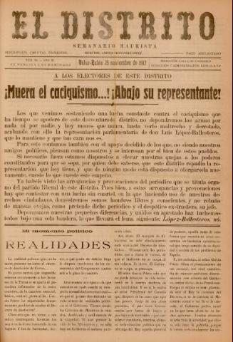 'El Distrito : semanario maurista' - Año 3 Número 99 - 1917 noviembre 25