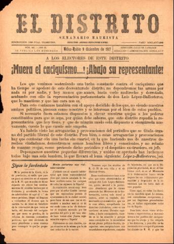 'El Distrito : semanario maurista' - Año 3 Número 101 - 1917 diciembre 09