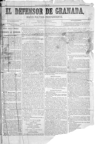'El Defensor de Granada  : diario político independiente' - Año I Número 27  - 1880 Octubre 16