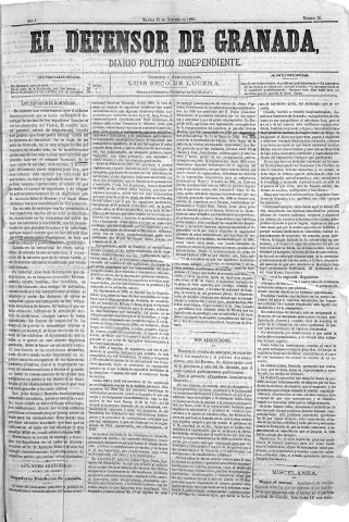 'El Defensor de Granada  : diario político independiente' - Año I Número 30  - 1880 Octubre 19