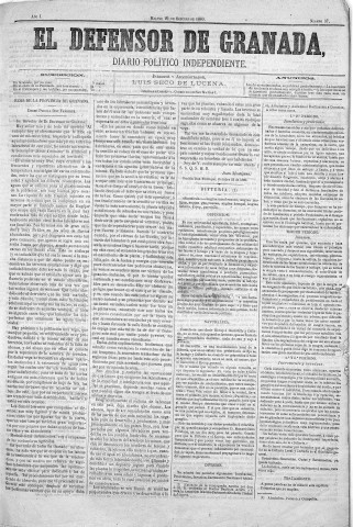 'El Defensor de Granada  : diario político independiente' - Año I Número 37  - 1880 Octubre 26