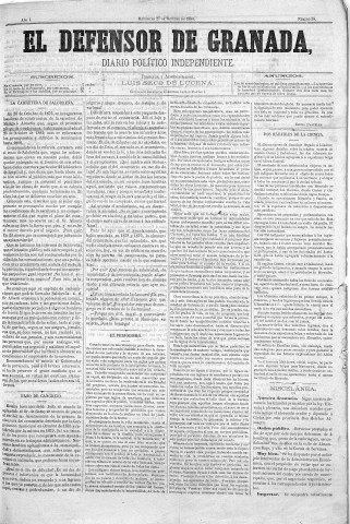 'El Defensor de Granada  : diario político independiente' - Año I Número 38  - 1880 Octubre 27