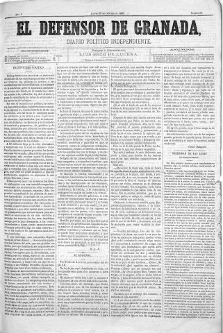 'El Defensor de Granada  : diario político independiente' - Año I Número 39  - 1880 Octubre 28