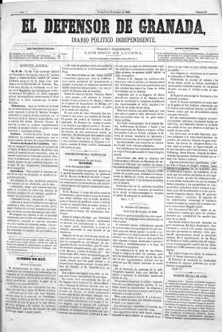 'El Defensor de Granada  : diario político independiente' - Año I Número 50  - 1880 Noviembre 08