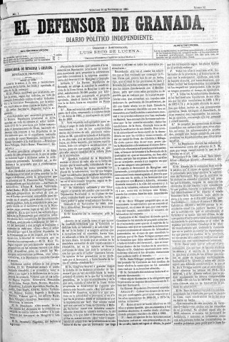 'El Defensor de Granada  : diario político independiente' - Año I Número 52  - 1880 Noviembre 10