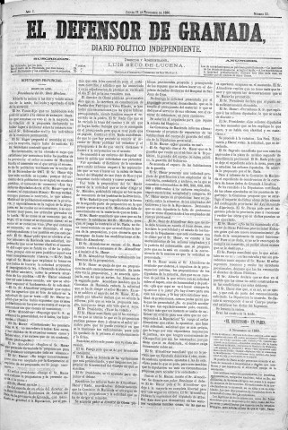 'El Defensor de Granada  : diario político independiente' - Año I Número 53  - 1880 Noviembre 11