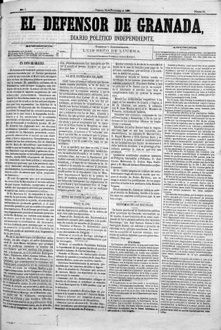 'El Defensor de Granada  : diario político independiente' - Año I Número 54  - 1880 Noviembre 12