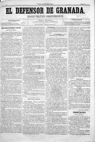 'El Defensor de Granada  : diario político independiente' - Año I Número 57  - 1880 Noviembre 15