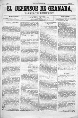 'El Defensor de Granada  : diario político independiente' - Año I Número 62  - 1880 Noviembre 20