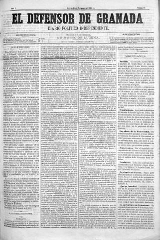'El Defensor de Granada  : diario político independiente' - Año I Número 67  - 1880 Noviembre 25