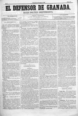 'El Defensor de Granada  : diario político independiente' - Año I Número 68  - 1880 Noviembre 26