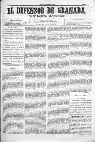 'El Defensor de Granada  : diario político independiente' - Año I Número 69  - 1880 Noviembre 27