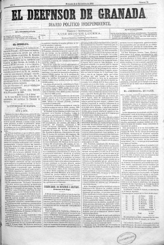 'El Defensor de Granada  : diario político independiente' - Año I Número 70  - 1880 Diciembre 08