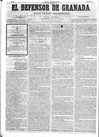 'El Defensor de Granada  : diario político independiente' - Año II Número 124  - 1881 Febrero 01