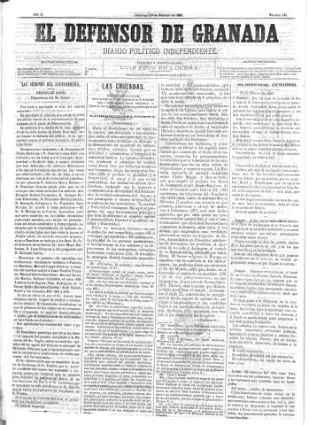 'El Defensor de Granada  : diario político independiente' - Año II Número 143  - 1881 Febrero 20