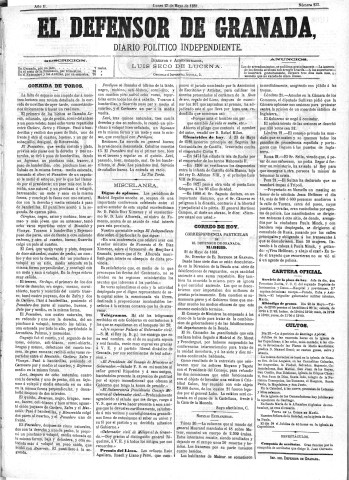 'El Defensor de Granada  : diario político independiente' - Año II Número 233  - 1881 Mayo 23