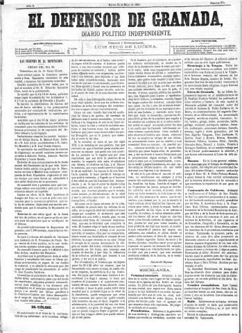 'El Defensor de Granada  : diario político independiente' - Año II Número 234  - 1881 Mayo 24