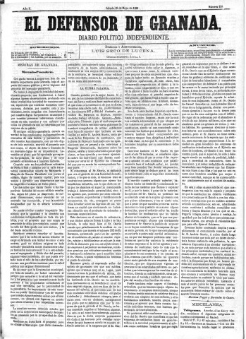 'El Defensor de Granada  : diario político independiente' - Año II Número 238  - 1881 Mayo 28
