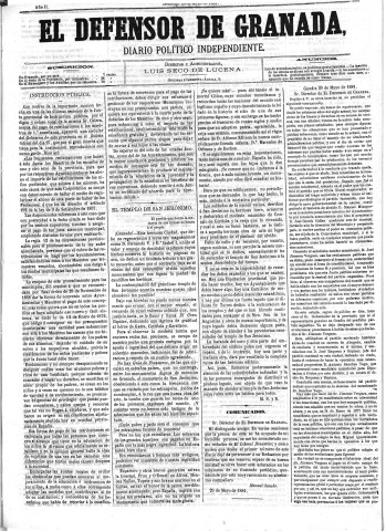 'El Defensor de Granada  : diario político independiente' - Año II Número 239  - 1881 Mayo 29
