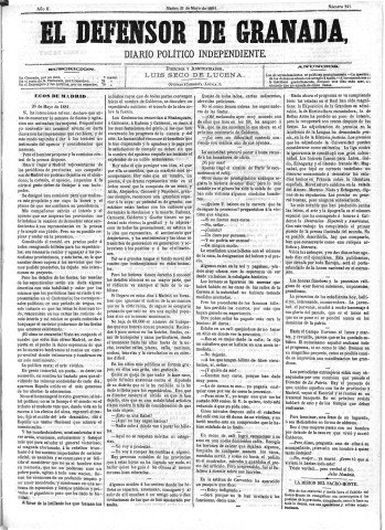 'El Defensor de Granada  : diario político independiente' - Año II Número 241  - 1881 Mayo 31