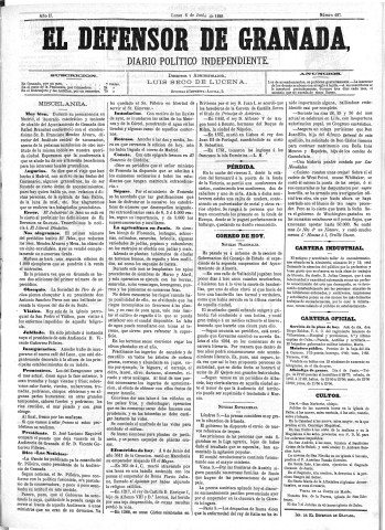 'El Defensor de Granada  : diario político independiente' - Año II Número 247  - 1881 Junio 06