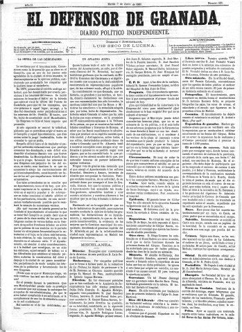 'El Defensor de Granada  : diario político independiente' - Año II Número 428  - 1881 Junio 07