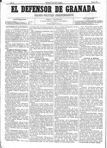 'El Defensor de Granada  : diario político independiente' - Año II Número 429  - 1881 Junio 08
