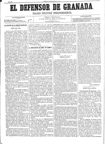 'El Defensor de Granada  : diario político independiente' - Año II Número 452  - 1881 Junio 11