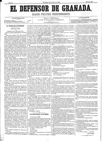 'El Defensor de Granada  : diario político independiente' - Año II Número 453  - 1881 Junio 12