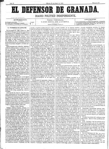 'El Defensor de Granada  : diario político independiente' - Año II Número 461  - 1881 Junio 21