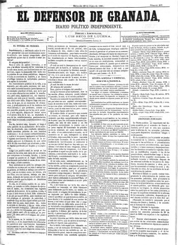 'El Defensor de Granada  : diario político independiente' - Año II Número 462  - 1881 Junio 22