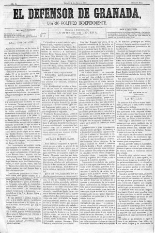 'El Defensor de Granada  : diario político independiente' - Año II Número 272  - 1881 Julio 02