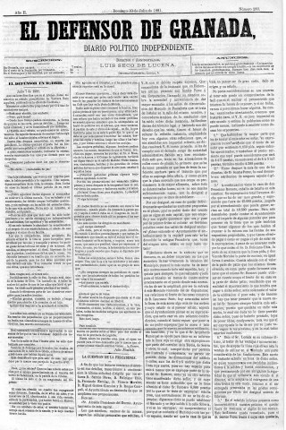 'El Defensor de Granada  : diario político independiente' - Año II Número 280  - 1881 Julio 10