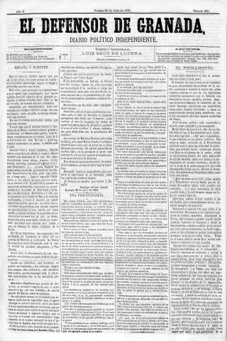 'El Defensor de Granada  : diario político independiente' - Año II Número 299  - 1881 Julio 29