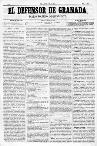 'El Defensor de Granada  : diario político independiente' - Año II Número 300  - 1881 Julio 30