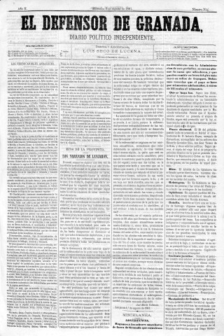 'El Defensor de Granada  : diario político independiente' - Año II Número 304  - 1881 Agosto 03