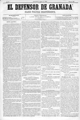 'El Defensor de Granada  : diario político independiente' - Año II Número 326  - 1881 Agosto 25