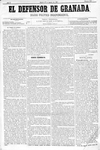 'El Defensor de Granada  : diario político independiente' - Año II Número 328  - 1881 Agosto 27