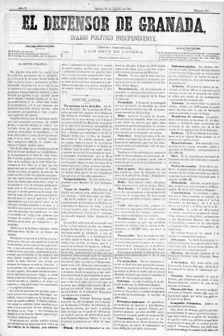'El Defensor de Granada  : diario político independiente' - Año II Número 331  - 1881 Agosto 30