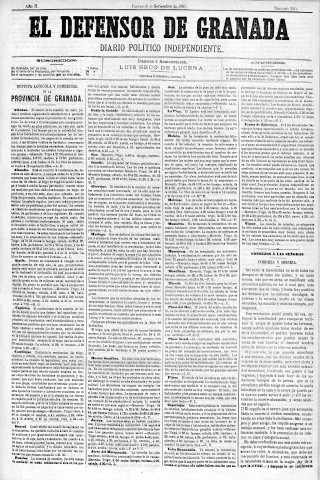 'El Defensor de Granada  : diario político independiente' - Año II Número 340  - 1881 Septiembre 08