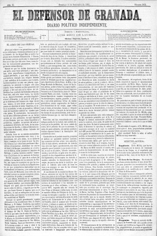 'El Defensor de Granada  : diario político independiente' - Año II Número 343  - 1881 Septiembre 11