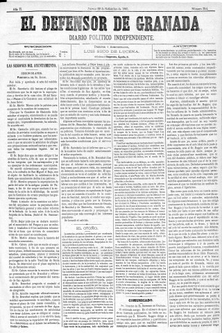 'El Defensor de Granada  : diario político independiente' - Año II Número 354  - 1881 Septiembre 22