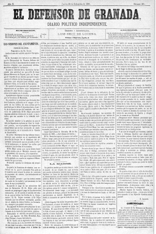 'El Defensor de Granada  : diario político independiente' - Año II Número 361  - 1881 Septiembre 29