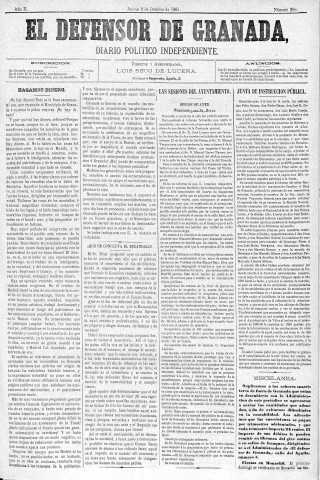 'El Defensor de Granada  : diario político independiente' - Año II Número 368  - 1881 Octubre 06