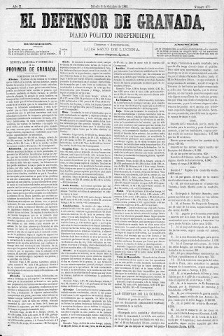 'El Defensor de Granada  : diario político independiente' - Año II Número 370  - 1881 Octubre 08