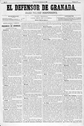 'El Defensor de Granada  : diario político independiente' - Año II Número 371  - 1881 Octubre 09