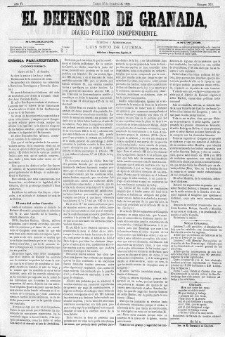 'El Defensor de Granada  : diario político independiente' - Año II Número 372  - 1881 Octubre 10