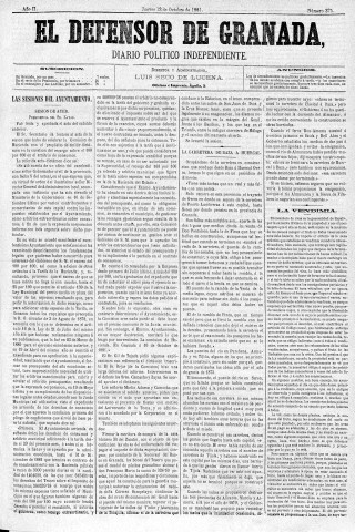 'El Defensor de Granada  : diario político independiente' - Año II Número 375  - 1881 Octubre 13