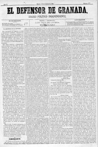 'El Defensor de Granada  : diario político independiente' - Año II Número 377  - 1881 Octubre 15
