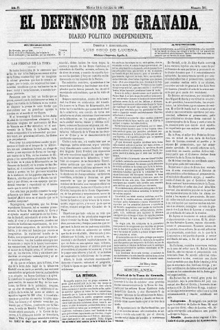 'El Defensor de Granada  : diario político independiente' - Año II Número 380  - 1881 Octubre 18